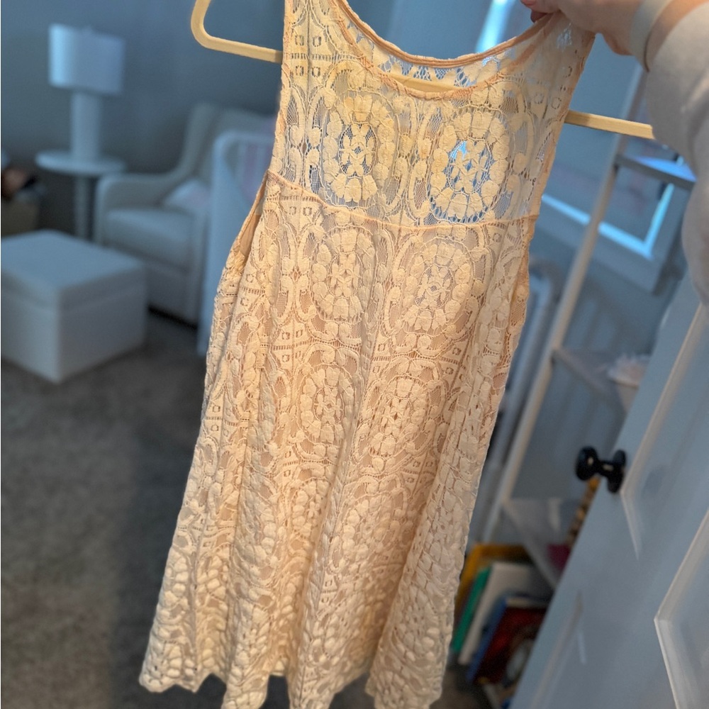 Free People Cream Crochet Mini Dress